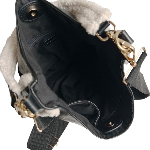 Ah-Dorned Sherpa Trim Vegan Leather Crossbody Shoulder Bag - Picture 6 of 12